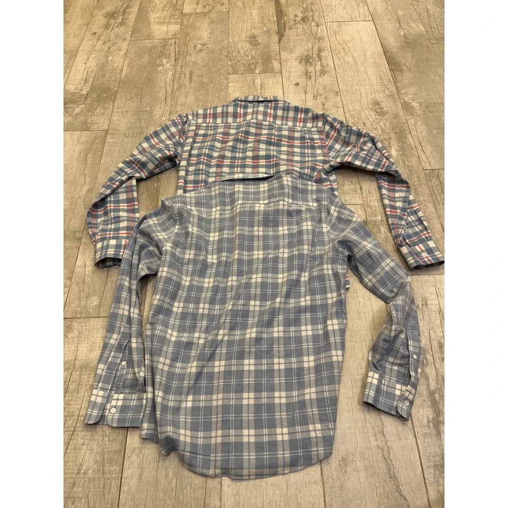 Lot of 2 Faherty Brand Mens Plaid Button Down Shirts Blue Red White Size Medium